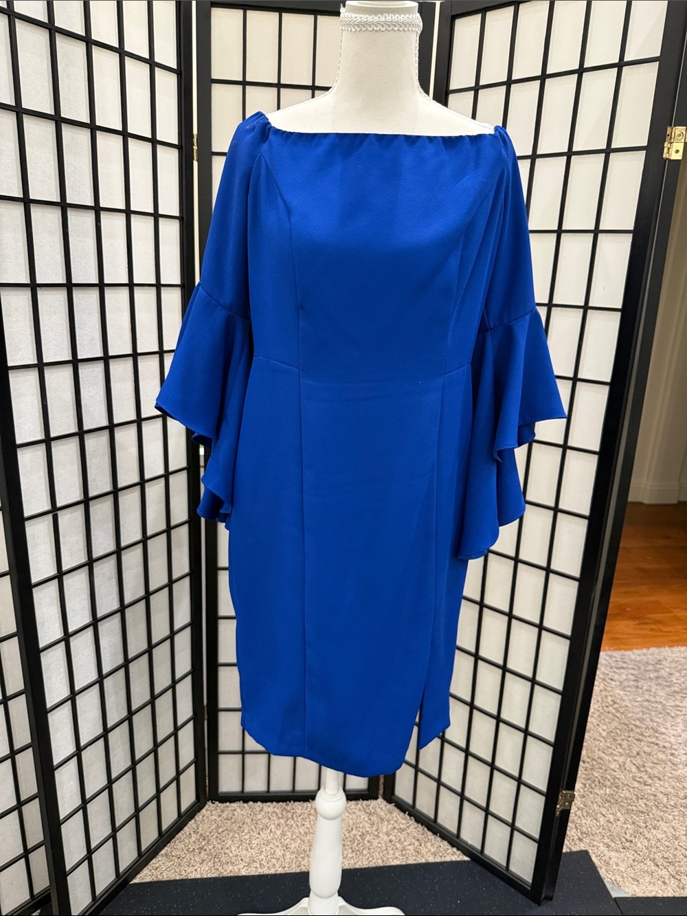 VENUS Cobalt Blue Off-Shoulder Ruffle Midi Dress